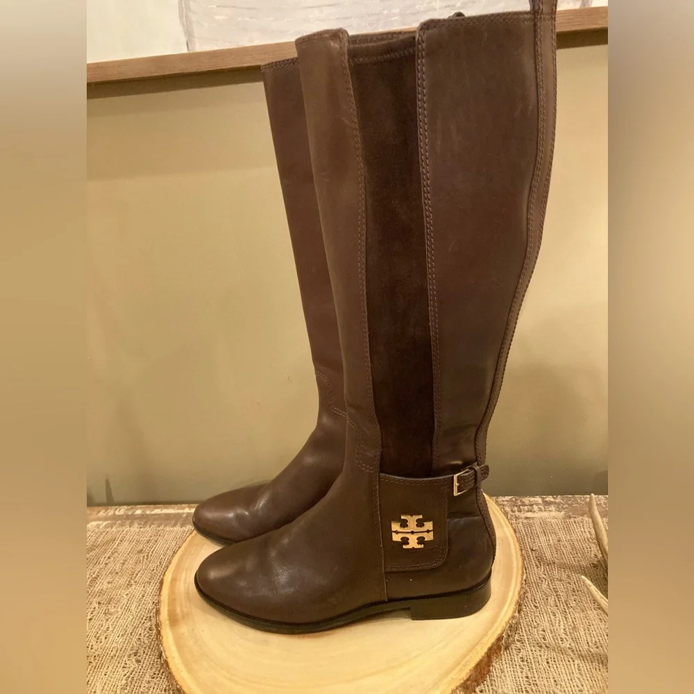 Tory Burch Wyatt Over Knee Brown‎ Leather Boots Zip Up Size-7.5